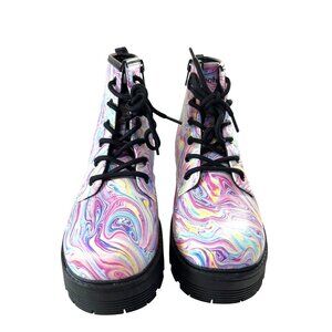 Skechers Girls Shoes Boots Rainbow Multicolor Thick Soles Tie-Up Zip Size 2